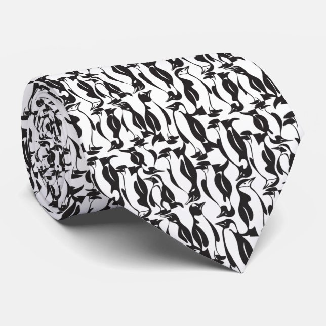COOLEST Black and White Penguin Pattern Tie (Rolled)