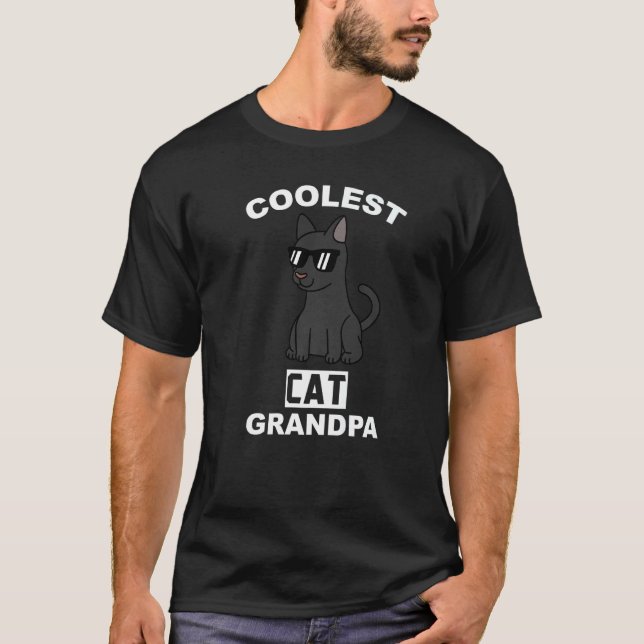 Coolest Black Cat Grandpa Grandfather Pet   T-Shirt (Front)