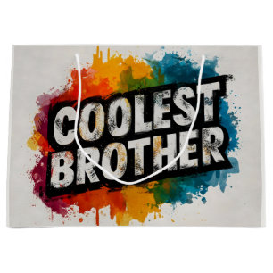 COOLEST BROTHER Typography with Watercolor Splash Large Gift Bag