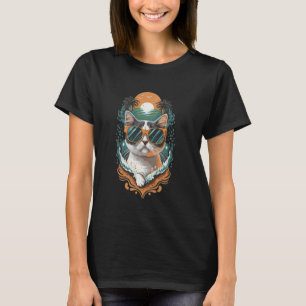 Coolest cat with sunglasses, sunset, palm trees, r T-Shirt