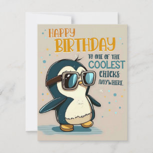 Coolest Chick Penguin Birthday Card