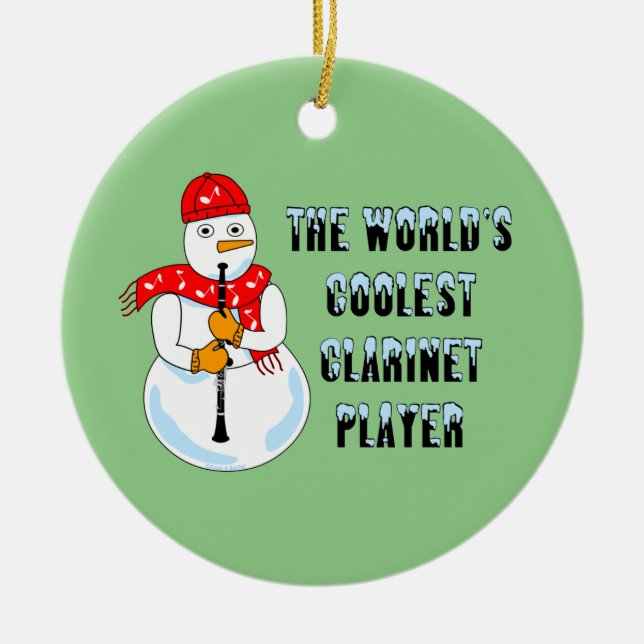 Coolest Clarinet Player Snowman Ceramic Ornament (Front)
