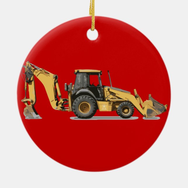 Coolest Construction Excavator Digger Ceramic Tree Decoration (Back)