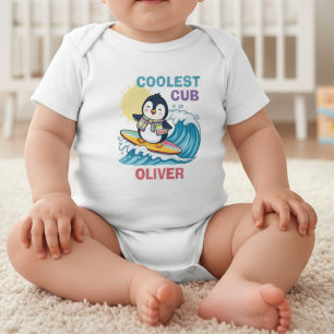 "Coolest Cub" Surfer Penguin Baby Bodysuit