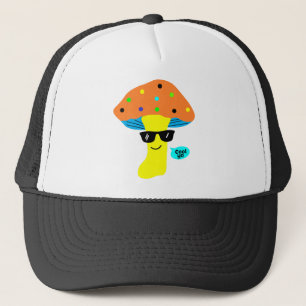coolest cute mushroom with glasses trucker hat