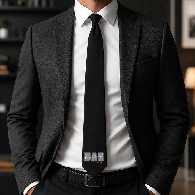 Coolest Dad Est. Custom Year White Script Dad Gift Tie (Creator Uploaded)