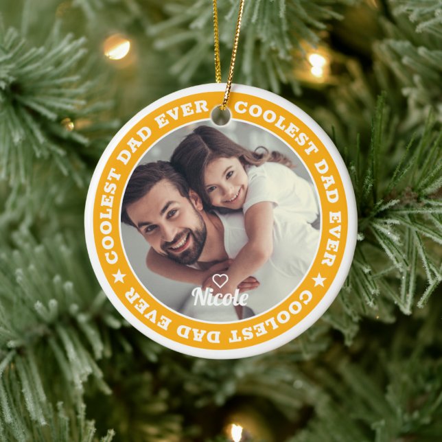 Coolest Dad Ever Modern Custom Photo Ceramic Ornament (Tree)