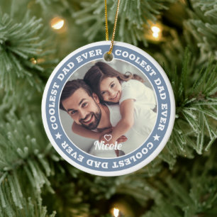 Coolest Dad Ever Modern Custom Photo Ceramic Ornament