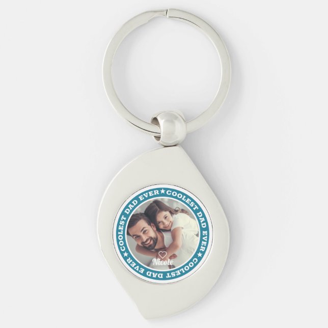 Coolest Dad Ever Modern Custom Photo Key Ring (Front)