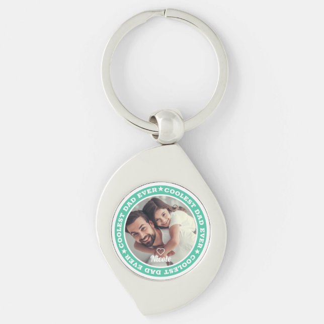 Coolest Dad Ever Modern Custom Photo Key Ring (Front)