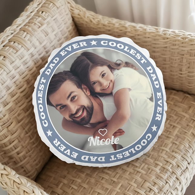Coolest Dad Ever Modern Custom Photo Round Cushion (Creator Uploaded)