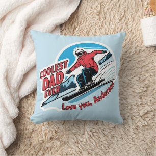 Coolest Dad Ever Snowboarding Throw Pillow