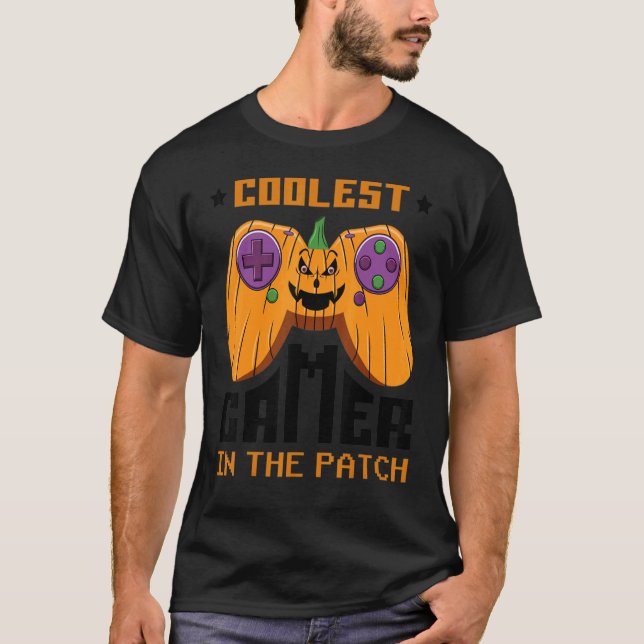 Coolest Gamer In The Patch Scary Pumpkin Controlle T-Shirt (Front)