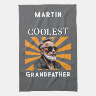 Coolest Grandfather Funny Retro Cool Sunglasses Tea Towel