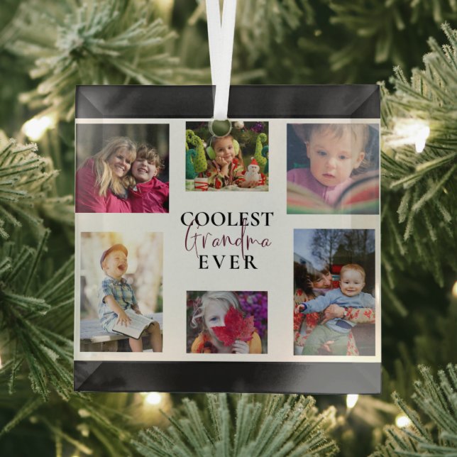 Coolest Grandma Ever Multi-Photo Collage Cute Gift Glass Tree Decoration (Insitu)