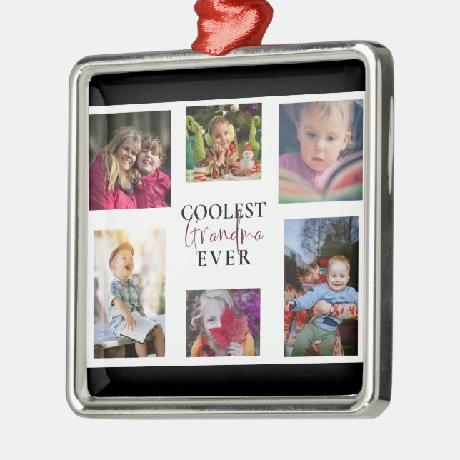 Coolest Grandma Ever Multi-Photo Collage Cute Gift Metal Ornament (Left)