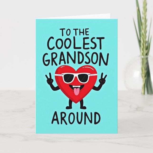 Coolest Grandson Heart Birthday Card (Front)