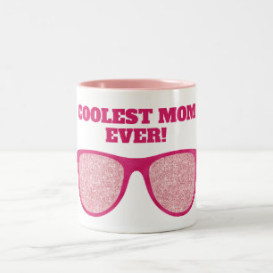 Coolest Mom Ever Pink Glitter Sunglasses Two-Tone Coffee Mug