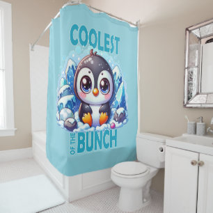 Coolest of the Bunch pun Cute baby Penguin cartoon Shower Curtain