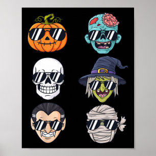 Coolest Pumpkin Halloween Skeleton Witch Vampire B Poster