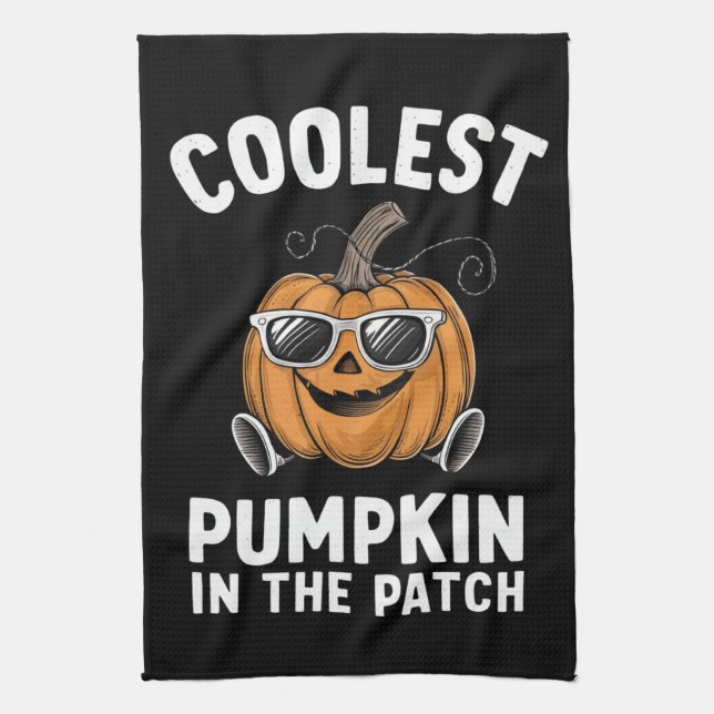 Coolest Pumpkin In The Patch Halloween Tea Towel (Vertical)