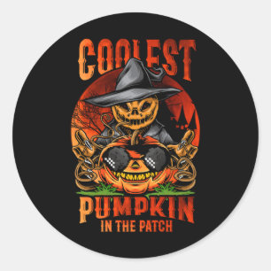 Coolest Pumpkin In The Patch Scary Jack O Lantern  Classic Round Sticker