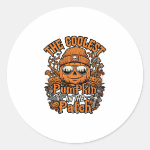 Coolest Pumpkin Patch Halloween Beanie Sunglasses Classic Round Sticker