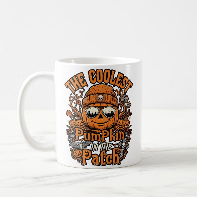 Coolest Pumpkin Patch Halloween Beanie Sunglasses Coffee Mug (Left)