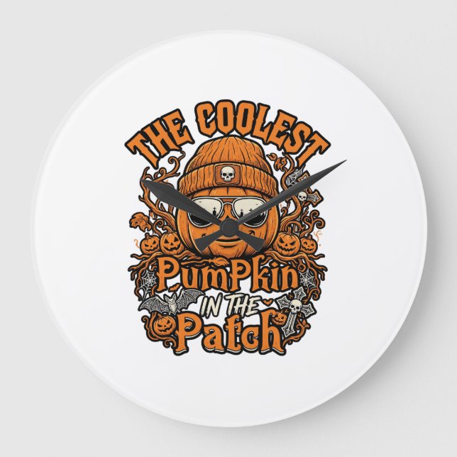 Coolest Pumpkin Patch Halloween Beanie Sunglasses Large Clock (Front)