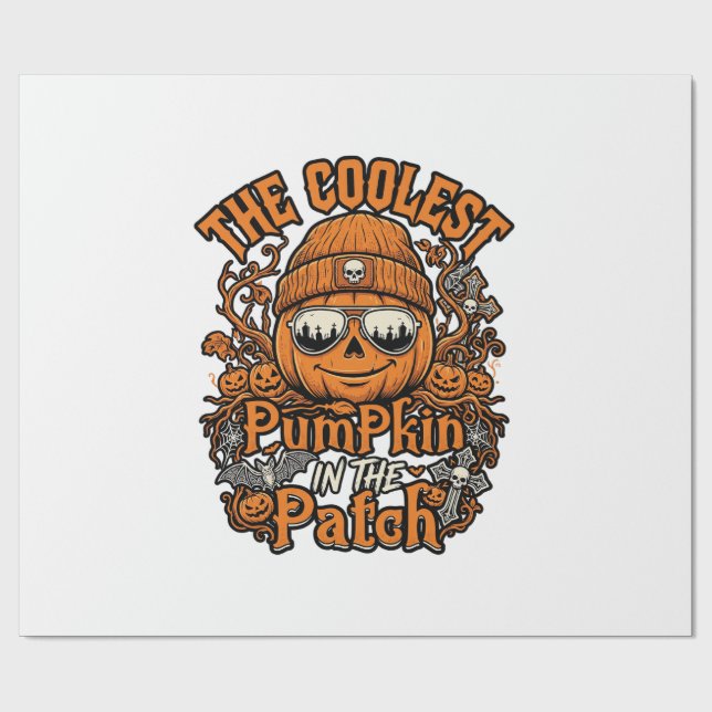 Coolest Pumpkin Patch Halloween Beanie Sunglasses Wrapping Paper (Flat)