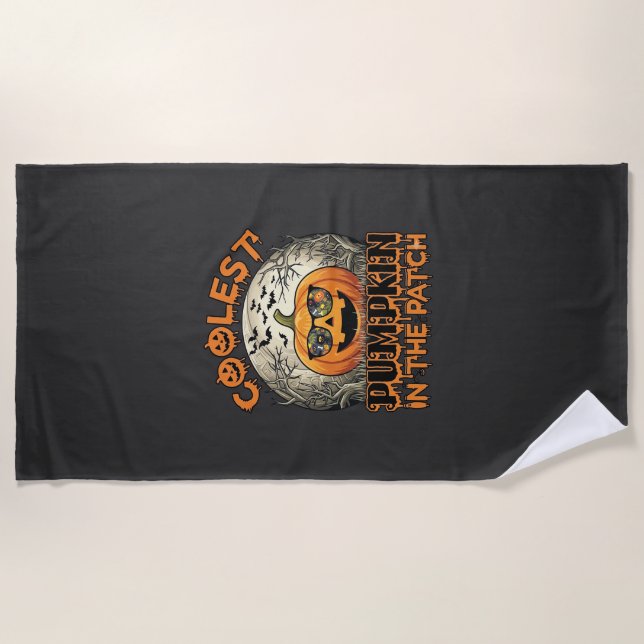 Coolest Pumpkin Patch Halloween Spooky Sunglasses_ Beach Towel (Front)