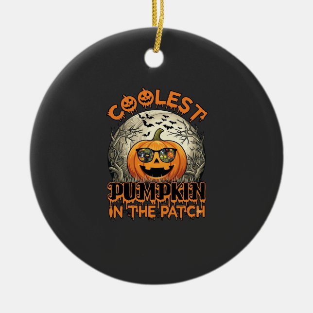 Coolest Pumpkin Patch Halloween Spooky Sunglasses_ Ceramic Ornament (Front)