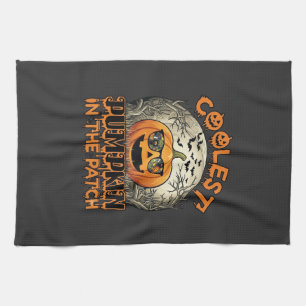 Coolest Pumpkin Patch Halloween Spooky Sunglasses_ Tea Towel