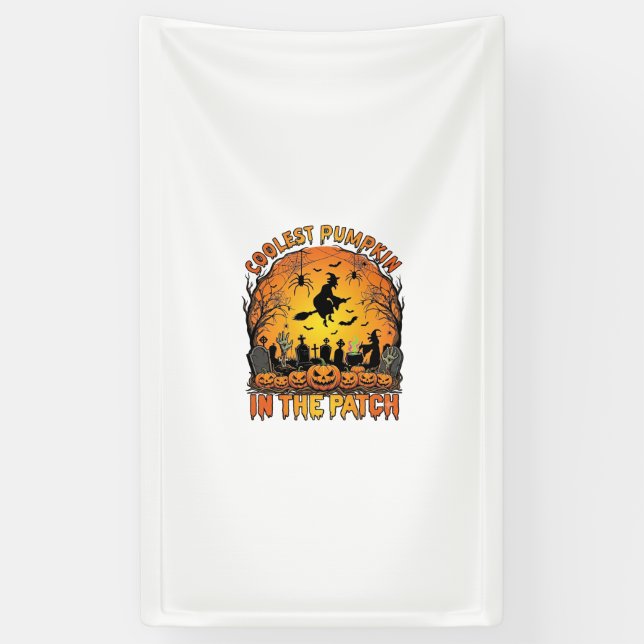 Coolest Pumpkin Patch Halloween Witch Spiders Grav Banner (Vertical)