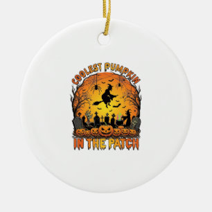 Coolest Pumpkin Patch Halloween Witch Spiders Grav Ceramic Ornament