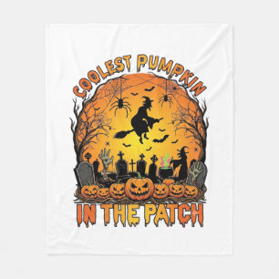 Coolest Pumpkin Patch Halloween Witch Spiders Grav Fleece Blanket