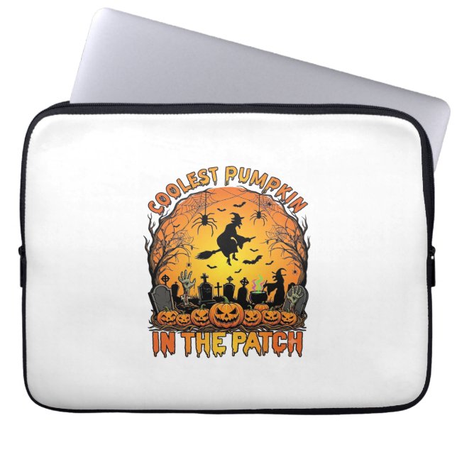 Coolest Pumpkin Patch Halloween Witch Spiders Grav Laptop Sleeve (Front)