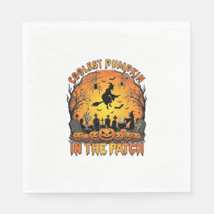 Coolest Pumpkin Patch Halloween Witch Spiders Grav Napkin