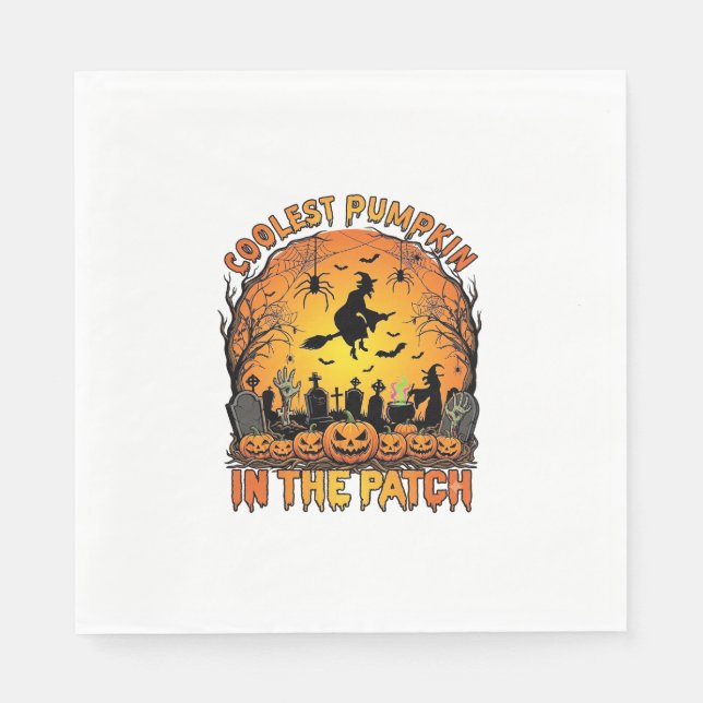 Coolest Pumpkin Patch Halloween Witch Spiders Grav Napkin (Front)