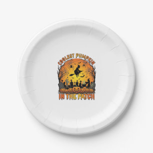 Coolest Pumpkin Patch Halloween Witch Spiders Grav Paper Plate