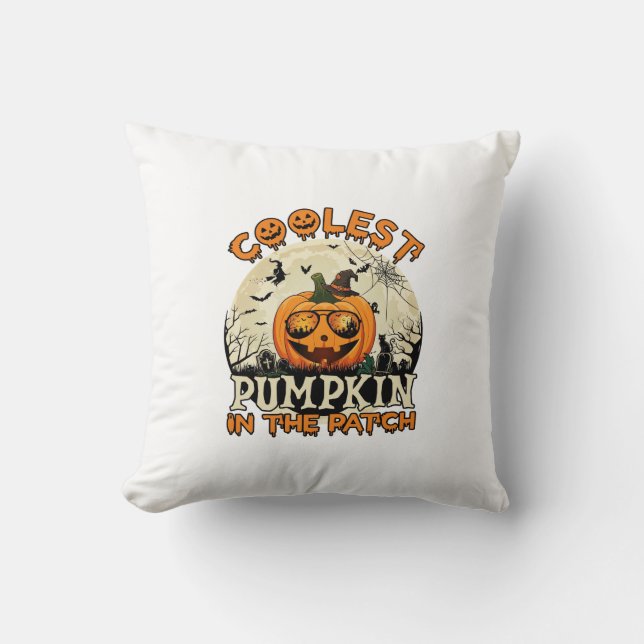 Coolest Pumpkin Patch Sunglasses Witch Hat Hallowe Cushion (Front)