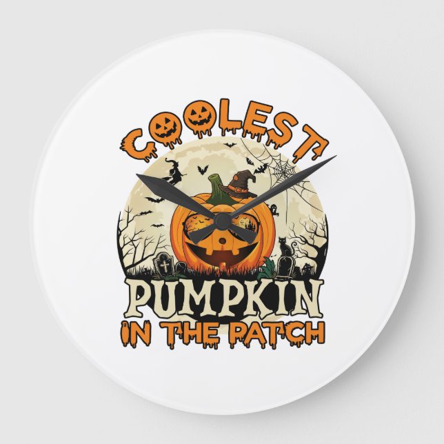 Coolest Pumpkin Patch Sunglasses Witch Hat Hallowe Large Clock (Front)