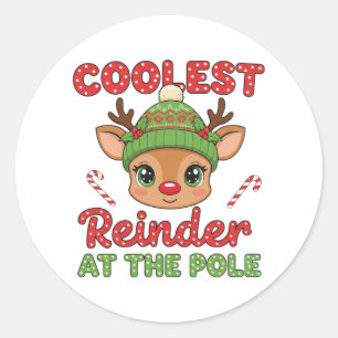 Coolest Reindeer at the Pole Cute Christmas Classic Round Sticker