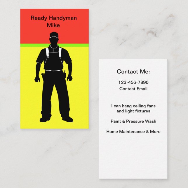 Coolest Simple Handyman Business Cards (Front/Back)
