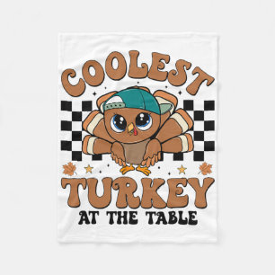 Coolest Turkey At Table Thanksgiving Boys Kids Tod Fleece Blanket