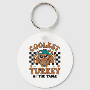 Coolest Turkey At Table Thanksgiving Boys Kids Tod Key Ring