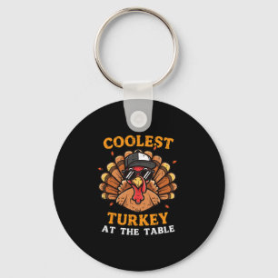 Coolest Turkey At Table Thanksgiving Fall Men Boys Key Ring