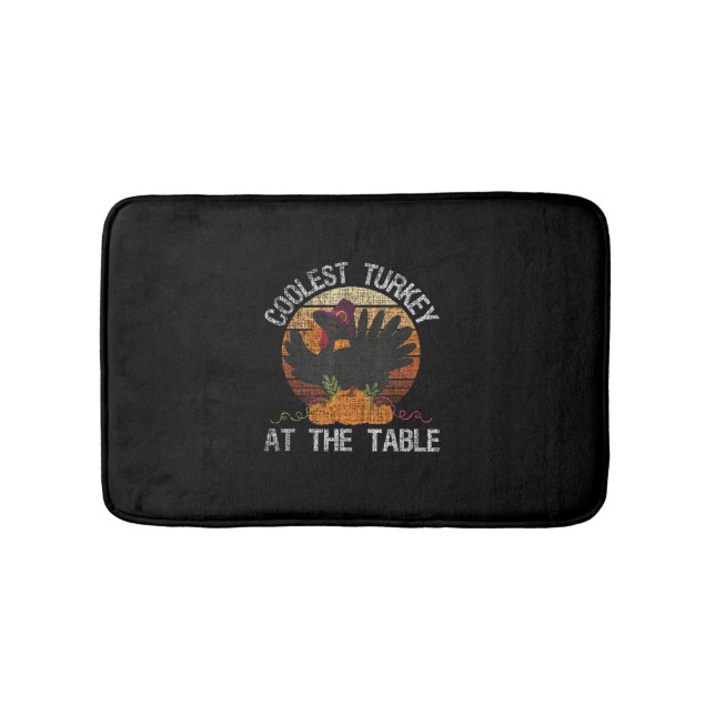 Coolest Turkey At The Table Retro Thanksgiving Fal Bath Mat (Front)