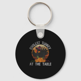 Coolest Turkey At The Table Retro Thanksgiving Fal Key Ring