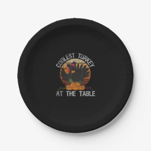 Coolest Turkey At The Table Retro Thanksgiving Fal Paper Plate